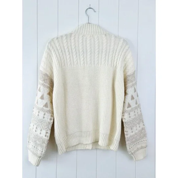 Hem & Thread Ivory Super Soft Knitted Aztec Cardigan Boho Southwestern Sweater S - Picture 6 of 8